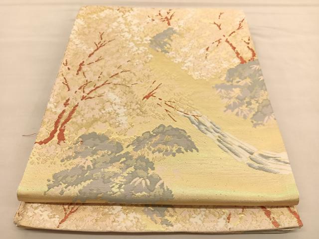 平和屋着物◎六通柄袋帯 唐織 風景文 金糸 正絹 逸品 BAAU1239hv
