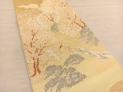 平和屋着物◎六通柄袋帯 唐織 風景文 金糸 正絹 逸品 BAAU1239hv