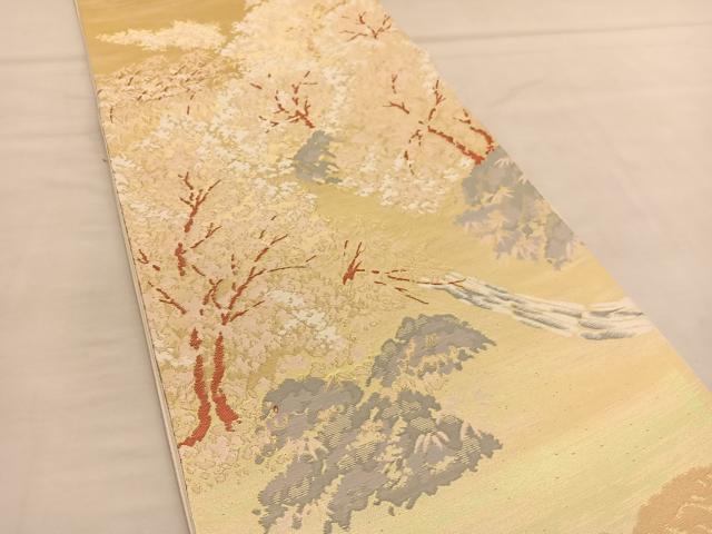 平和屋着物◎六通柄袋帯 唐織 風景文 金糸 正絹 逸品 BAAU1239hv