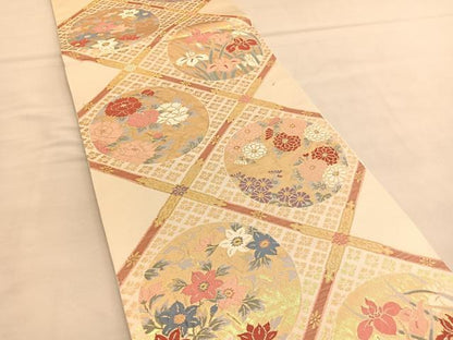 平和屋着物◎六通柄 本袋帯 唐織 作家物 百院の天井絵 金糸 正絹 逸品 BAAU1240hv