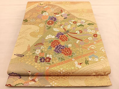 平和屋着物◎六通柄袋帯　唐織　鳳凰重山花蝶文　金糸　正絹　逸品　BAAU1241hv