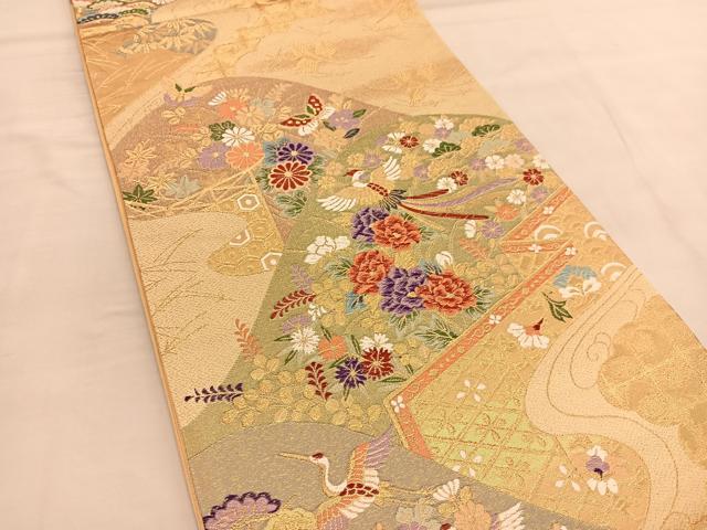 平和屋着物◎六通柄袋帯　唐織　鳳凰重山花蝶文　金糸　正絹　逸品　BAAU1241hv