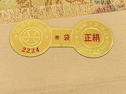 平和屋着物◎西陣　六通柄袋帯　唐織　向かい鴛鴦花文　金糸　正絹　逸品　BAAU1246hv