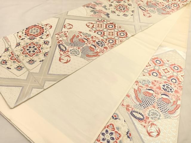 平和屋着物◎六通柄袋帯　唐織　能衣亀甲文　銀糸　正絹　逸品　BAAU1252hv