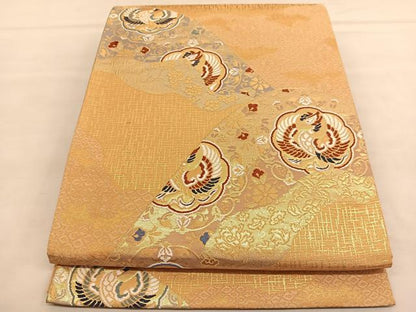 平和屋着物◎六通柄袋帯 唐織 重山鳳凰花唐草文 金糸 正絹 逸品 BAAU1258hv