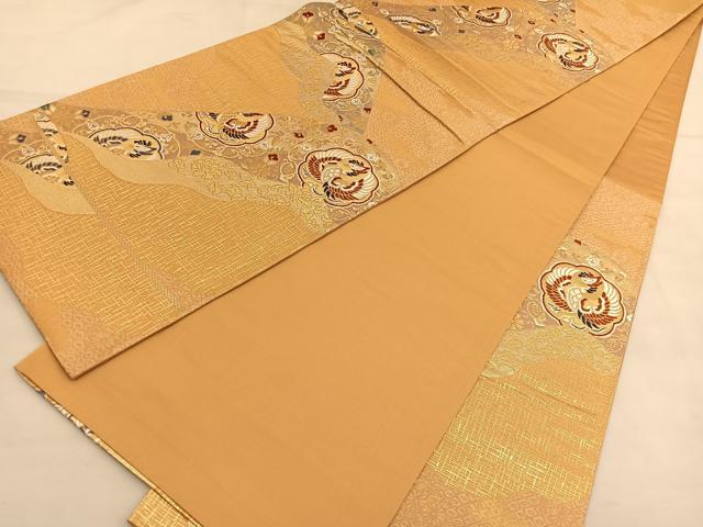 平和屋着物◎六通柄袋帯 唐織 重山鳳凰花唐草文 金糸 正絹 逸品 BAAU1258hv