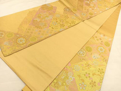 平和屋着物◎六通柄袋帯 立波花唐草文 金銀糸 正絹 逸品 BAAU1259hv