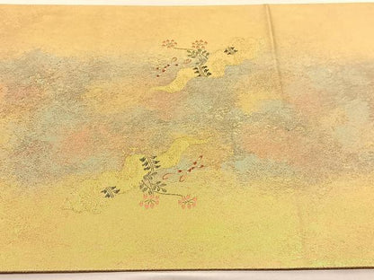 平和屋着物◎太鼓柄袋帯　唐織　花籠文　金糸　引箔　正絹　逸品　BAAU1262hv