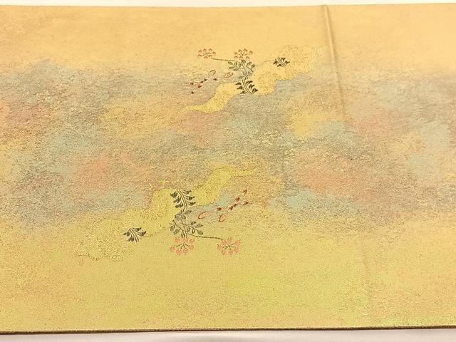 平和屋着物◎太鼓柄袋帯　唐織　花籠文　金糸　引箔　正絹　逸品　BAAU1262hv