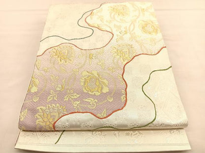 平和屋着物◎六通柄袋帯 唐織 道長花唐草文 金銀糸 正絹 逸品 BAAU1264hv