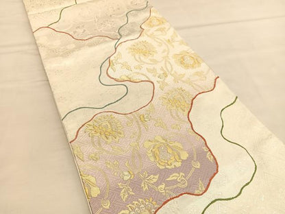 平和屋着物◎六通柄袋帯 唐織 道長花唐草文 金銀糸 正絹 逸品 BAAU1264hv