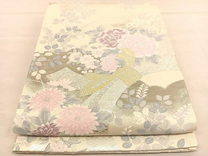 平和屋着物◎六通柄袋帯 唐織 束ね熨斗花文 プラチナ箔二重織 正絹 逸品 BAAU1265hv