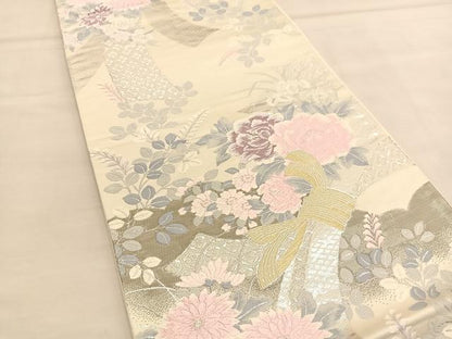 平和屋着物◎六通柄袋帯 唐織 束ね熨斗花文 プラチナ箔二重織 正絹 逸品 BAAU1265hv