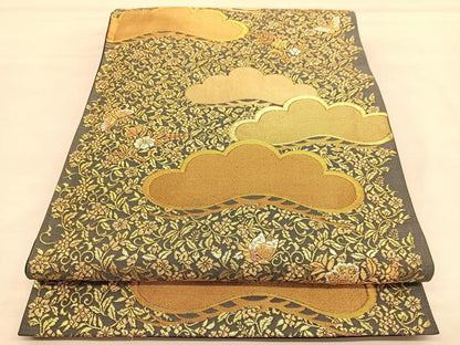 平和屋着物◎六通柄袋帯　松花蝶文　金糸　正絹　逸品　BAAU1272hv