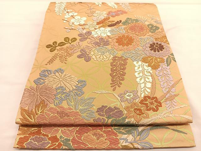 平和屋着物●六通柄袋帯 唐織 草花文 金糸 鈴乃屋扱い 正絹 逸品 未使用 BAAU1273hv