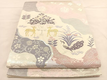 平和屋着物◎六通柄袋帯　唐織　動物文　金銀糸　正絹　逸品　BAAU1305hv