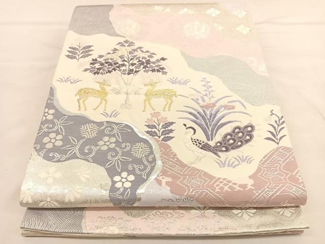 平和屋着物◎六通柄袋帯　唐織　動物文　金銀糸　正絹　逸品　BAAU1305hv