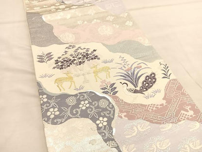 平和屋着物◎六通柄袋帯　唐織　動物文　金銀糸　正絹　逸品　BAAU1305hv