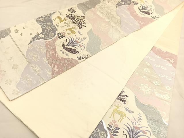 平和屋着物◎六通柄袋帯　唐織　動物文　金銀糸　正絹　逸品　BAAU1305hv