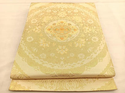 平和屋着物◎西陣　六通柄袋帯　唐織　花丸文　金糸　正絹　逸品　BAAU1306hv