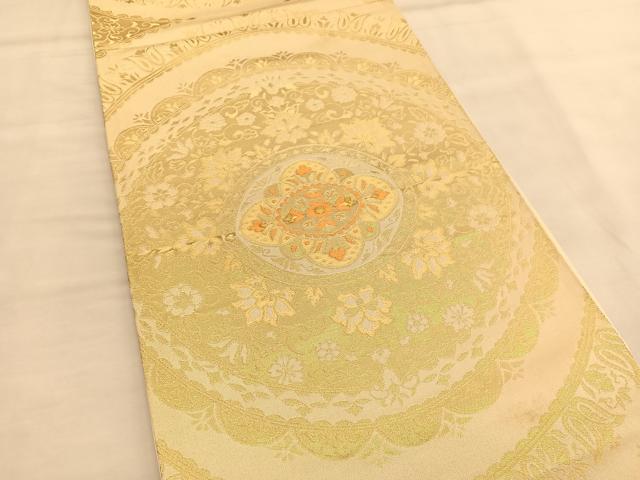 平和屋着物◎西陣　六通柄袋帯　唐織　花丸文　金糸　正絹　逸品　BAAU1306hv