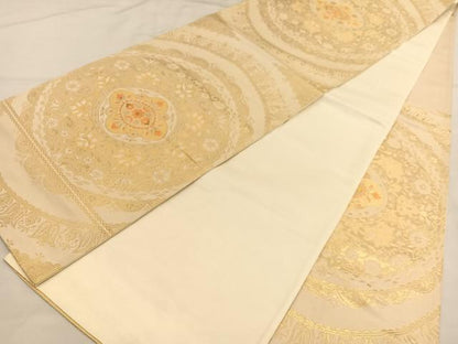 平和屋着物◎西陣　六通柄袋帯　唐織　花丸文　金糸　正絹　逸品　BAAU1306hv