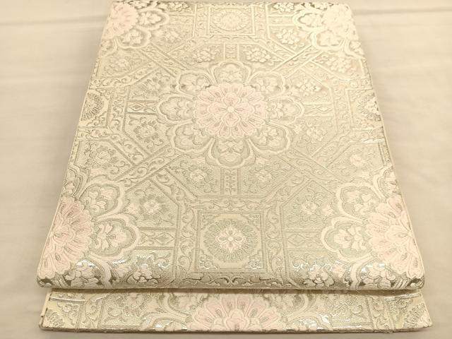 平和屋着物◎六通柄袋帯　唐織　蜀江花文　銀糸　正絹　逸品　BAAU1307hv