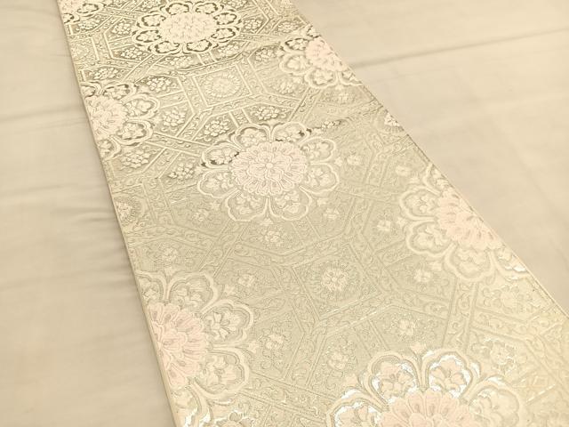 平和屋着物◎六通柄袋帯　唐織　蜀江花文　銀糸　正絹　逸品　BAAU1307hv