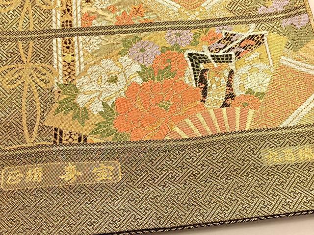 平和屋着物◎佐賀錦 六通柄袋帯 唐織 寿宝 扇面御所車花文 九百錦 金糸 正絹 逸品 BAAU1308hv