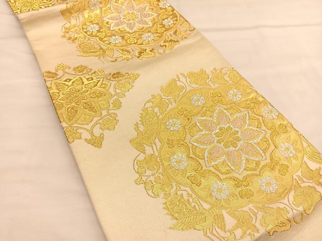 平和屋着物◎六通柄袋帯　宝相華孔雀唐草文　金銀糸　正絹　逸品　BAAU1313hv
