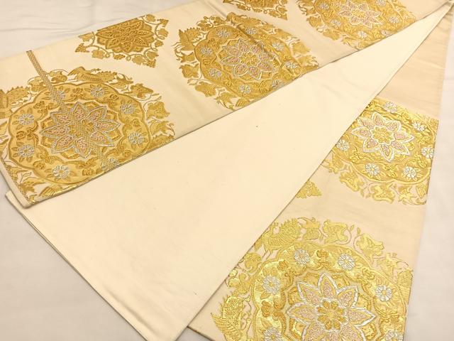 平和屋着物◎六通柄袋帯　宝相華孔雀唐草文　金銀糸　正絹　逸品　BAAU1313hv