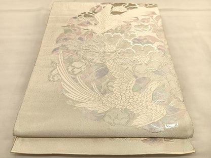 平和屋着物◎六通柄袋帯　唐織　花鳥文　銀糸　正絹　逸品　BAAU1319hv