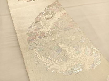 平和屋着物◎六通柄袋帯　唐織　花鳥文　銀糸　正絹　逸品　BAAU1319hv
