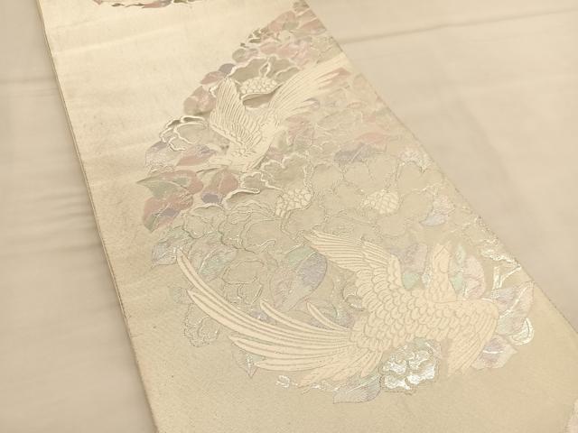 平和屋着物◎六通柄袋帯　唐織　花鳥文　銀糸　正絹　逸品　BAAU1319hv