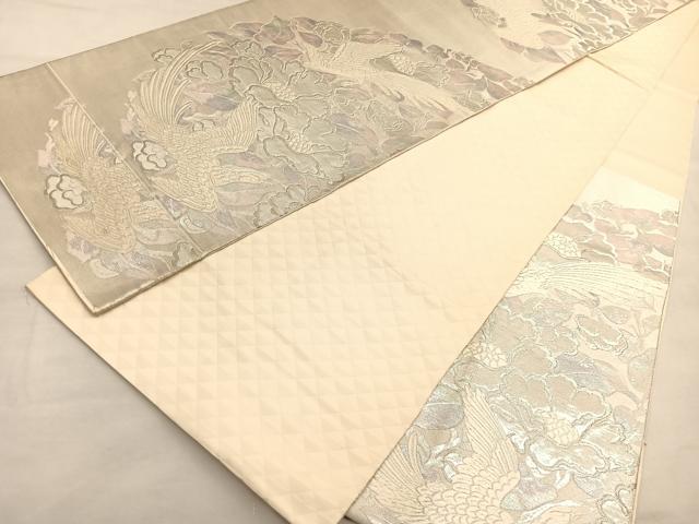 平和屋着物◎六通柄袋帯　唐織　花鳥文　銀糸　正絹　逸品　BAAU1319hv