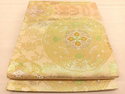 平和屋着物◎六通柄袋帯　花丸文　金銀糸　正絹　逸品　BAAU1323hv