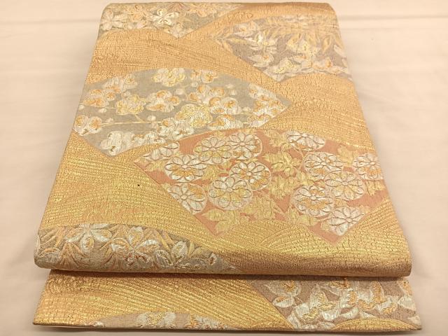 平和屋着物◎六通柄袋帯　地紙花文　ふくれ織　金銀糸　正絹　逸品　BAAU1324hv