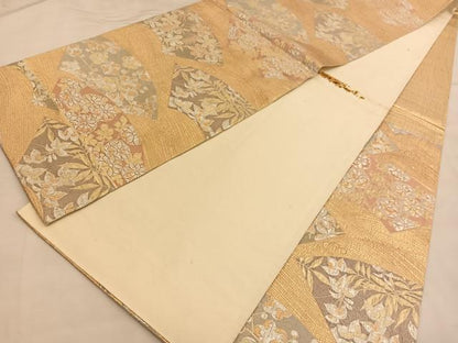 平和屋着物◎六通柄袋帯　地紙花文　ふくれ織　金銀糸　正絹　逸品　BAAU1324hv