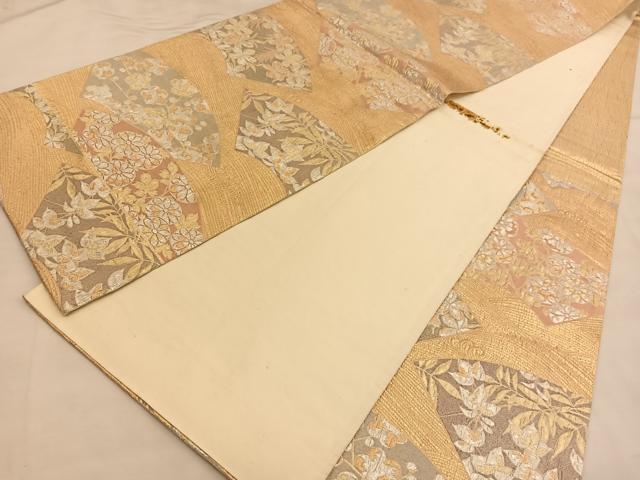 平和屋着物◎六通柄袋帯　地紙花文　ふくれ織　金銀糸　正絹　逸品　BAAU1324hv