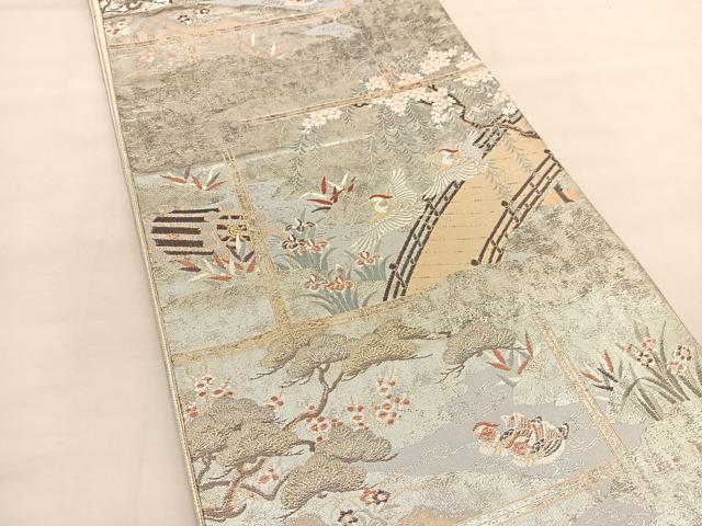 平和屋着物◎佐賀錦　六通柄袋帯　唐織　渡橋飛鶴文　金銀糸　正絹　逸品　BAAU1332hv