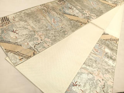 平和屋着物◎佐賀錦　六通柄袋帯　唐織　渡橋飛鶴文　金銀糸　正絹　逸品　BAAU1332hv