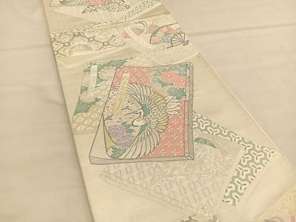 平和屋着物◎六通柄袋帯　唐織　冊子鶴花文　金銀糸　正絹　逸品　BAAU1339hv