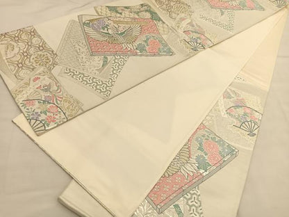 平和屋着物◎六通柄袋帯　唐織　冊子鶴花文　金銀糸　正絹　逸品　BAAU1339hv