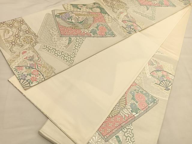 平和屋着物◎六通柄袋帯　唐織　冊子鶴花文　金銀糸　正絹　逸品　BAAU1339hv