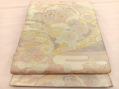 平和屋着物◎佐賀錦　六通柄袋帯　花蝶文　金銀糸　正絹　逸品　BAAU1340hv