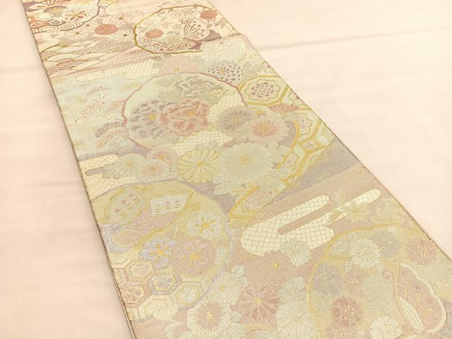 平和屋着物◎佐賀錦　六通柄袋帯　花蝶文　金銀糸　正絹　逸品　BAAU1340hv