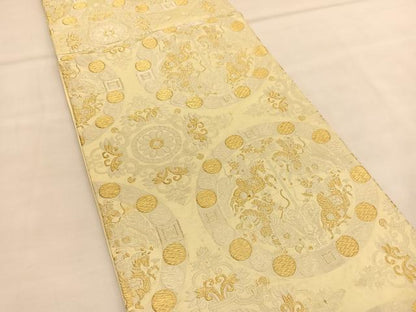 平和屋着物◎六通柄袋帯　こま錦　狩猟丸文　金銀糸　正絹　逸品　BAAU1346hv