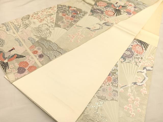 平和屋着物◎六通柄袋帯　唐織　雉檜扇花文　九百錦　プラチナ箔　正絹　逸品　BAAU1352hv