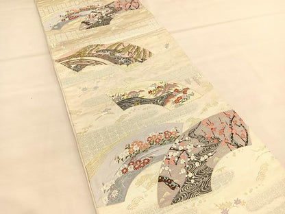 平和屋着物◎六通柄袋帯　唐織　琳派扇面文　九百錦　金銀糸　正絹　逸品　BAAU1355hv