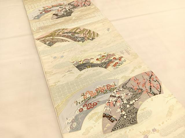 平和屋着物◎六通柄袋帯　唐織　琳派扇面文　九百錦　金銀糸　正絹　逸品　BAAU1355hv